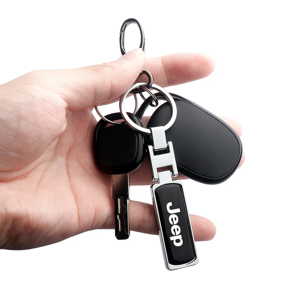 Car Key Rings Car 3D Metal Leather Key Rings Holders Keyring Keychain Styling Accessories For Jeep Renegade Wrangler jk Compass Grand Cherokee