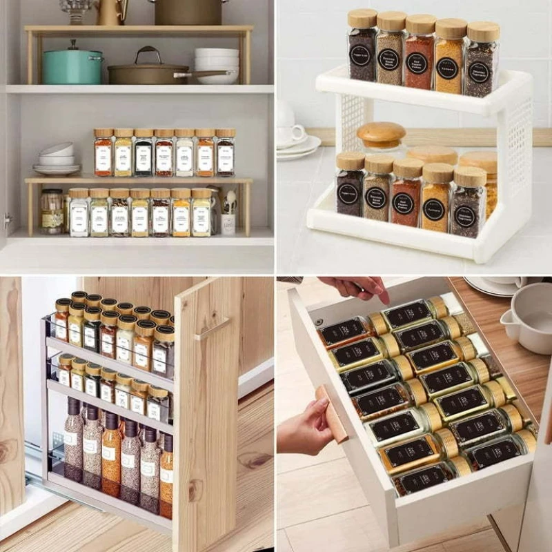 12Pcs Glass Spice Jars with Bamboo Lid Kitchen Glass Jars Spice Jar Set Seasoning Jars Organizer Storage Bottles for Spice Rack 4