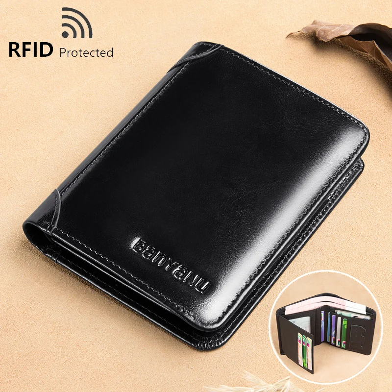 

High Quality RFID Genuine Leather Men Wallet Vertical Front Pocket Money Purse Trifold Bifold Card Holder Wallet for Men