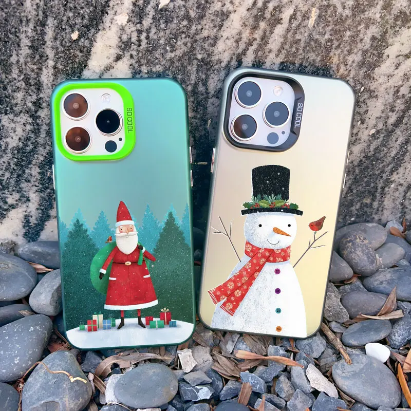 Cartoon Weihnachtsmann Elch Schneemann Weihnachtsbaum Handyhülle für iPhone 13 12 11 Mini Pro Max 17 16 15 14 Pro Max Plus Laser-Cover – Detail 18
