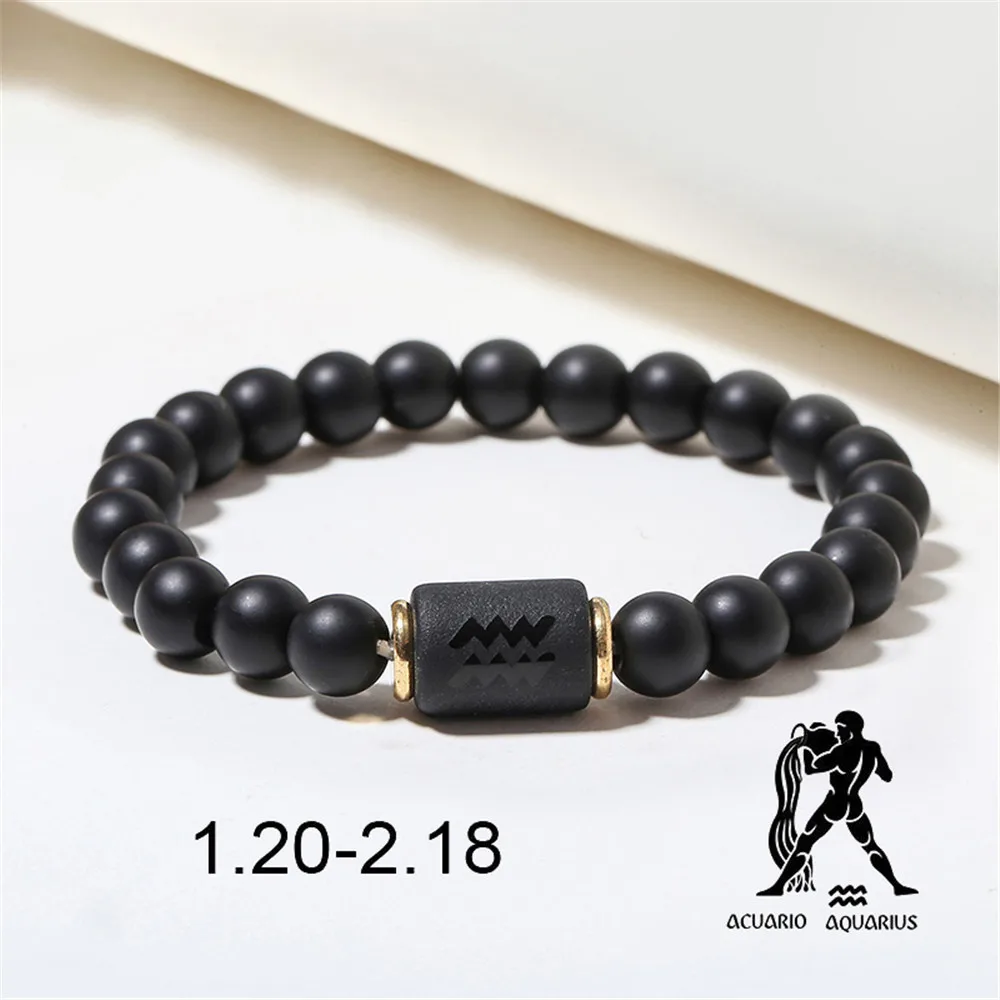 12 Sternbilder Tierkreis Perlen Armbänder für Frauen Männer mattschwarz Achat elastische Seil Perlen Armband Paar Schmuck Geschenke – Detail 7