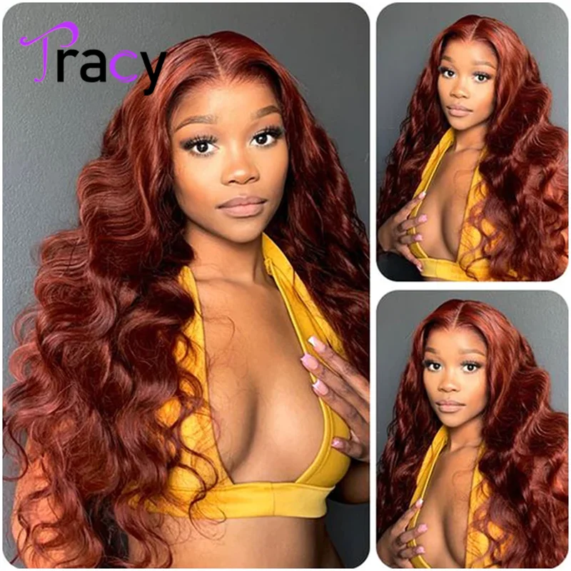 

Tracy Wear and Go Glueless Wig Reddish Brown Body Wave Lace Front Wigs Human Hair Glueless 4X4 HD Lace Closure Wig Pre Plucked