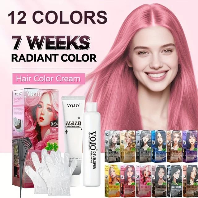 Ensemble de teinture pour cheveux colorée, 12 couleurs disponibles, sûrs et durables, unisexe adulte, coiffure normale, Kit de teinture pour cheveux, couleur de cheveux festive 1