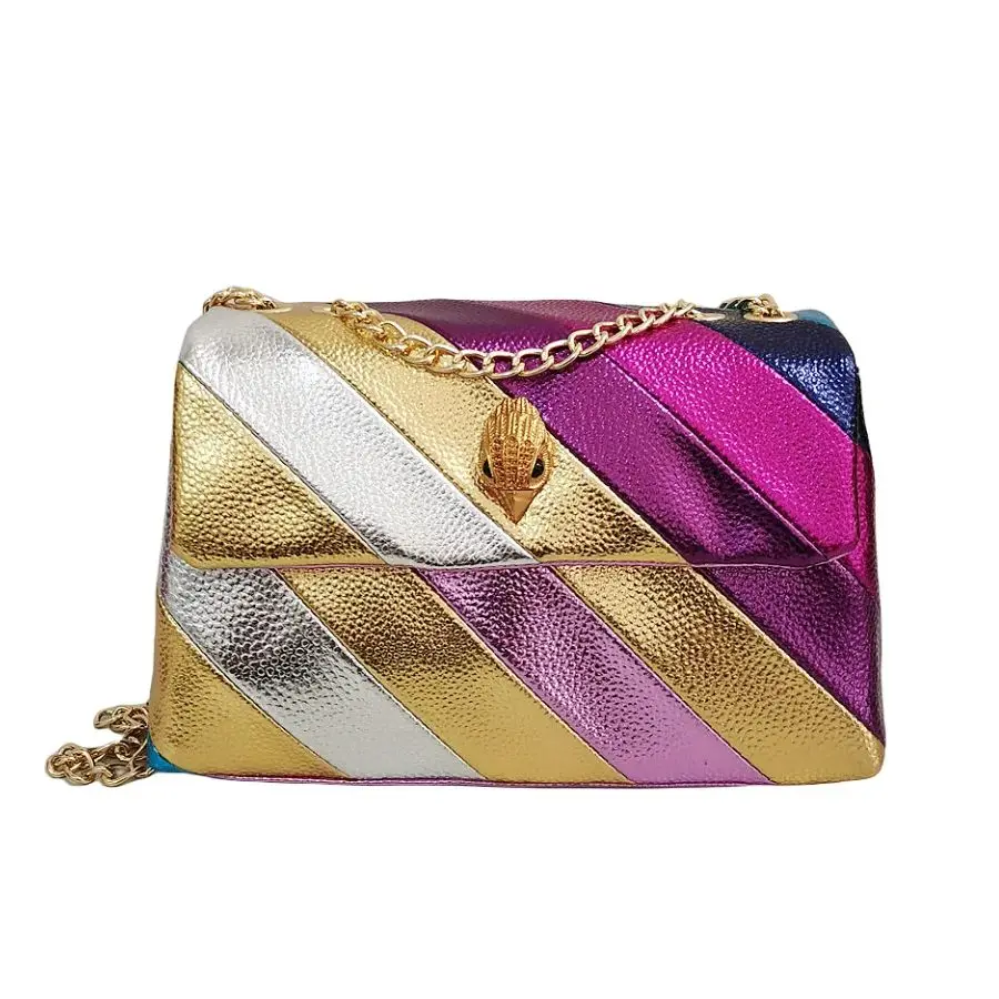 

Hotsale Women Evening Bag Colorful Patchwork Purse Eagle Metal On Front Flap Shoulder Handbag Stitching Bag Lady Phone Bag