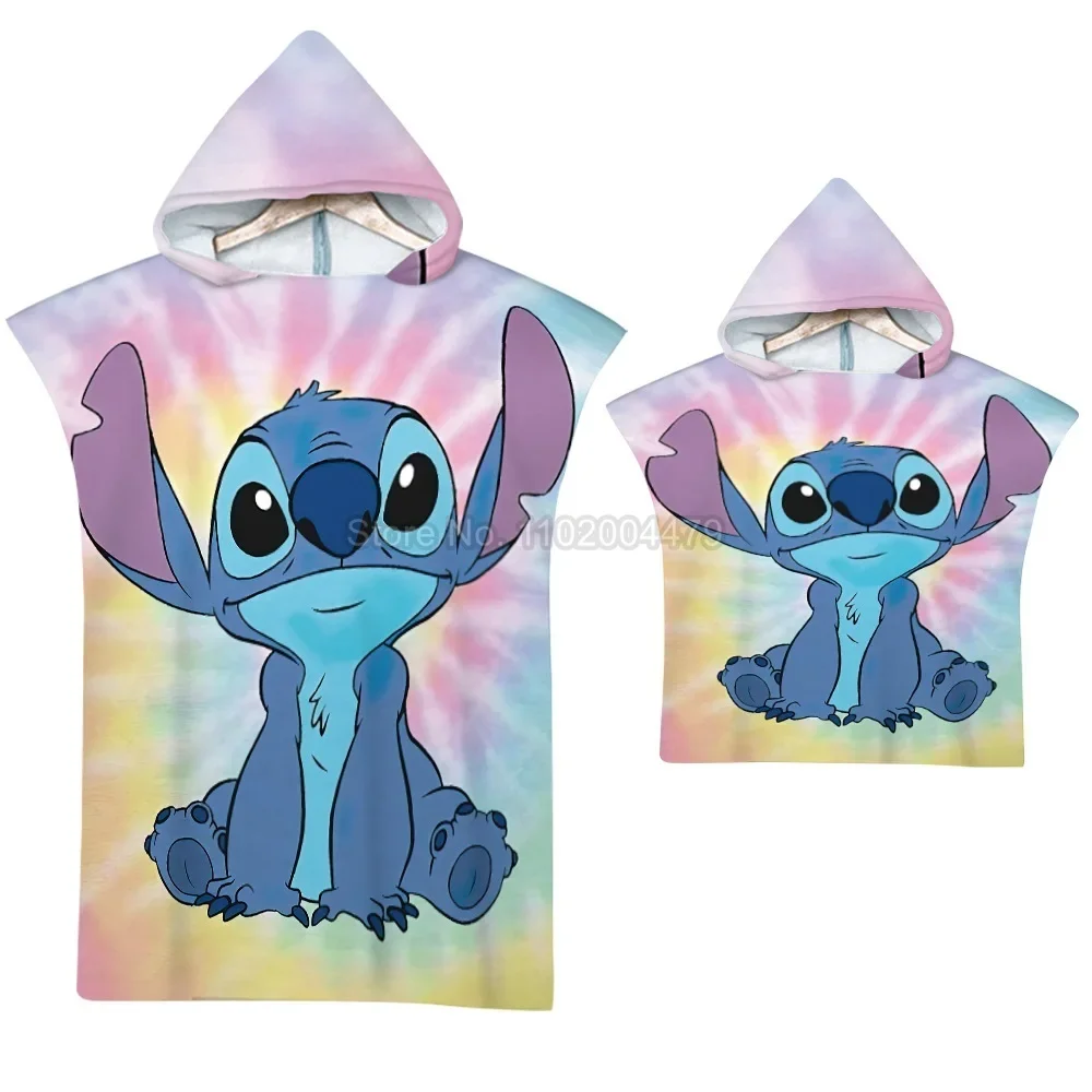 Baby Stitch Bath Towel Children Hooded Cape Cloak Boy Girl Cartoon Swimming Beach Towel Toddler Robe Decor cotton bathrobe