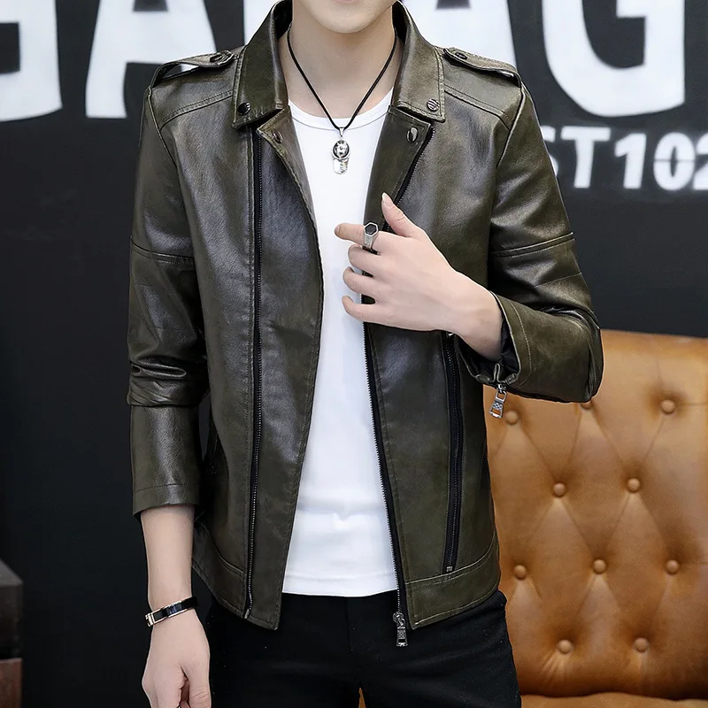 Autumn winter men's leather jacket new Biker Coat handsome PU leather jacket Korean Slim Fit Side zipper leather jackets men winter jacket