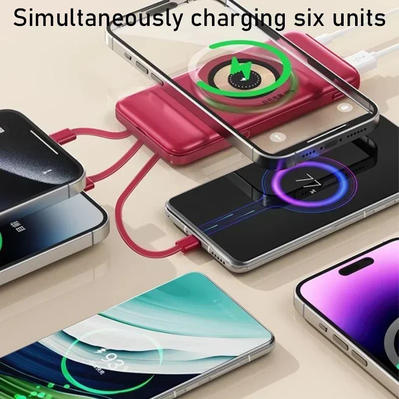 New magnetic wireless power bank, 200000mAh, fast charging, portable, built-in cable, mobile power supply and high-capacity