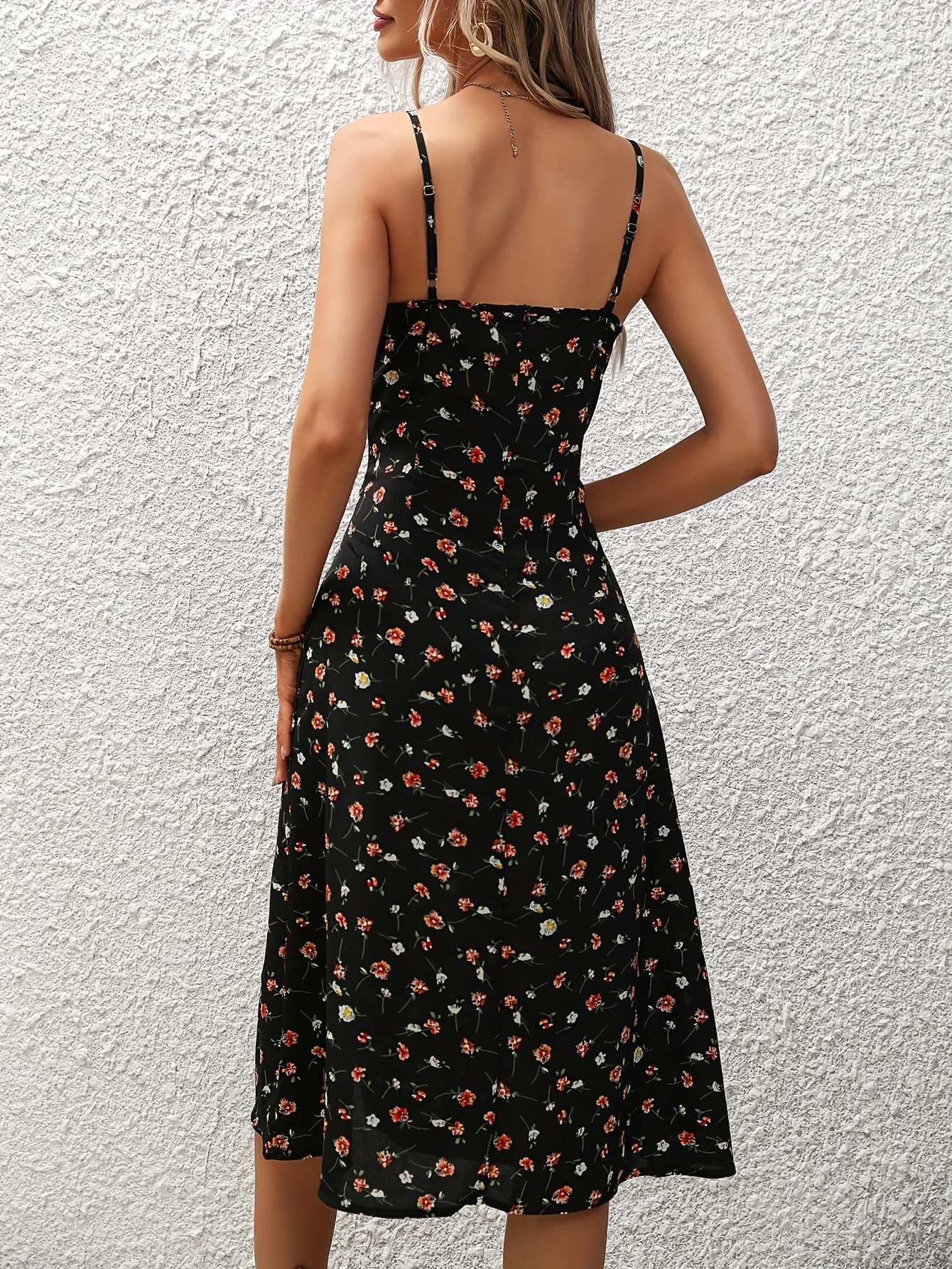 Flower Print Spaghetti Strap Dresses Women Spring Summer New Backless Bodycon Sleeveless Slit Dress Lady Vacation Style Vestidos