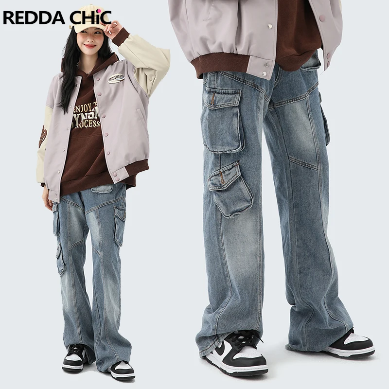 REDDACHiC Y2k Streetwear Women Cargo Pants Lowwaist Flared Jeans Flap