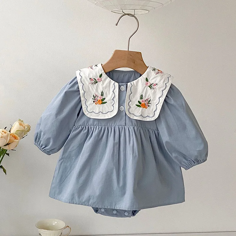 

Spring Baby Girl Clothes Embroidered Flower Princess Dress Korean Newborn Jumpsuit Toddler Infant Romper Kids Costume 0-24M