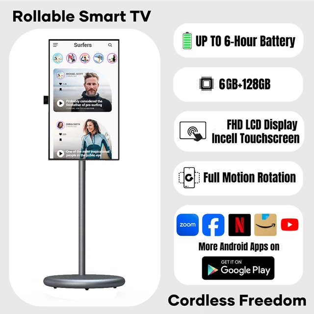27 32 Inch Smart Home TV Movable Charging Digital Signage Portable Smart Screen Display Built-in Speaker Smart TV Monitor 4