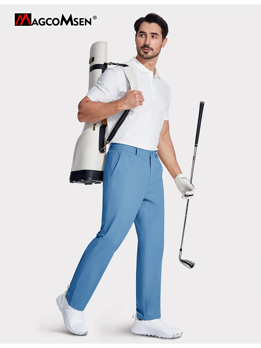 MAGCOMSEN Golf Pants Mens Stretch Dress Pants Quick Dry Waterproof Lightweight Flat Front Work Pants with Hidden Pocket 3