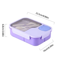 Kawaii Cute Bento Lunch Box for Kids - Cartoon Design with 3 Compartments for Sandwiches and Snacks (Purple)