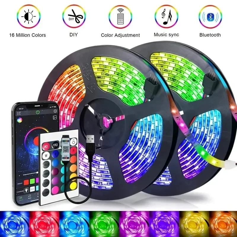 

USB Smart LED Strip Light 5050 RGB Color Changing Flexible Strip Light Diode Bluetooth APP Remote Control DIY Bedroom Decoration