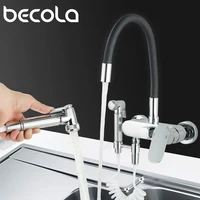 ทองเหลืองอ่างล้างจานก๊อกติดผนังอ่างล้างหน้าผสมเย็นและน้ำอุ่น Tap สีดำอ่างล้างจานก๊อกน้ำสเปรย์ปืนสำหรับห้องครัว 2