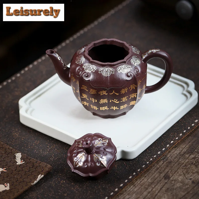 280ml Antique Yixing Purple Clay Teapots Handmade Ruyi Pot Raw Ore Purple Mud Kettle Chinese Zisha Tea Set Cafes Ornaments Craft