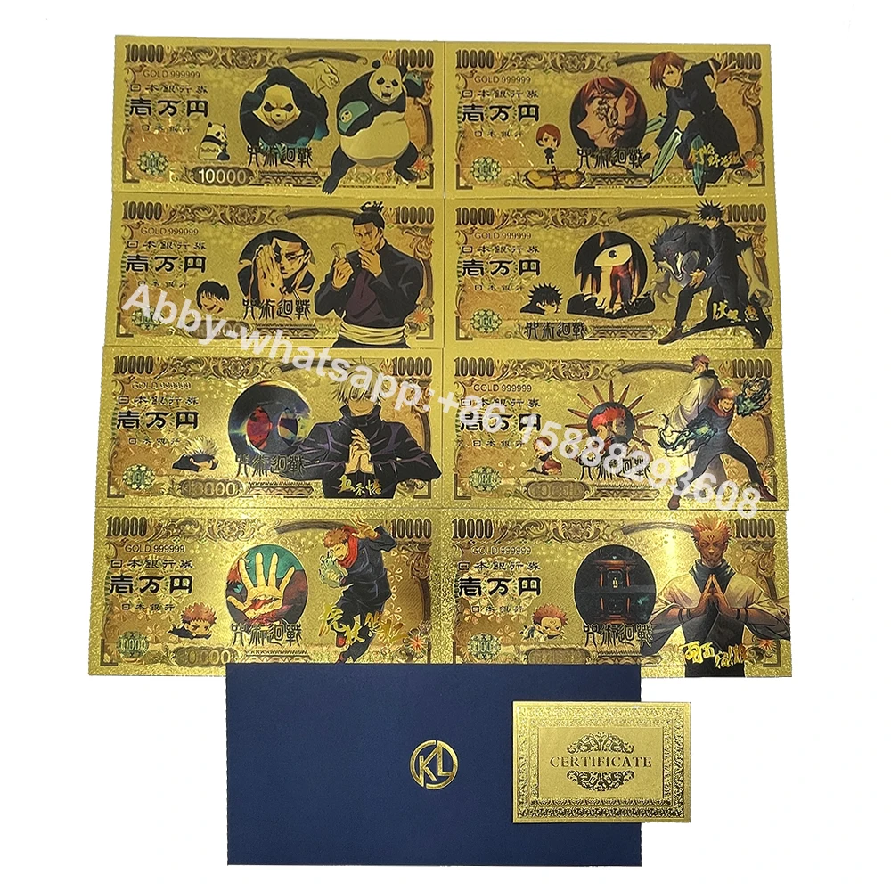 

8models Japanese Anime Jujutsu Kaisen gold plastic banknote Itadori Yuji figure cartoon card Manga poster for home decoration