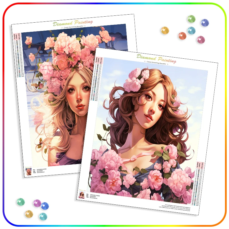 

SDOYUNO Diamond Painting Diamond Rhinestones Paintings Full Round Drill Pink Flower Girl Wall Art Original Gifts Home Decor