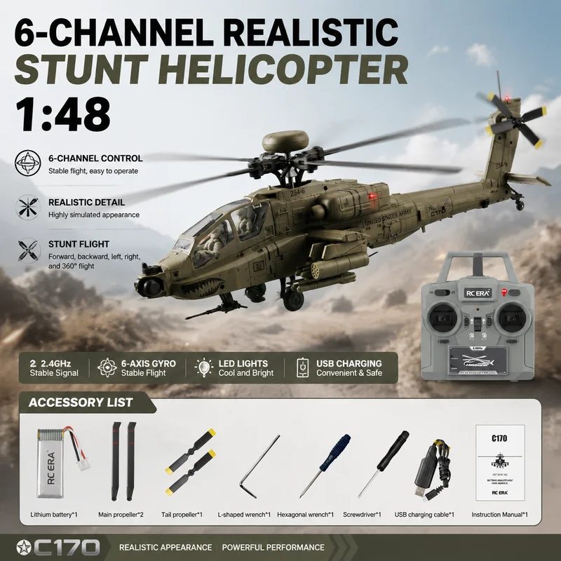 RC ERA C170 1:48 Brushless RC Helicopter Realistic Cockpit Pilot Figure Optical Flow Hover TOF Positioning One Key Takeoff RTF - 2
