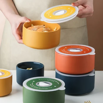 Livetai Bento Box four à micro-ondes bureau Portable rond scellé Bento boîte à déjeuner bol boîte à déjeuner en céramique pour les tout-petits avec couvercle 1