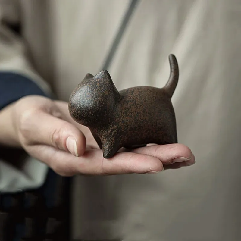 2pcs Coarse Pottery Tea Pet Decoration Home Can Keep Ceramic Kitten Ornaments Tea Tray Decor Chinese Tea Ceremony Accessories