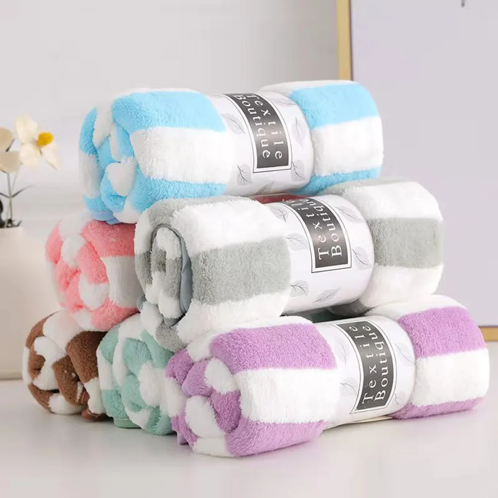 Bath Towel Sets Stripes Absorbent Quick Drying Soft Adults Face Hand Bathroom Microfiber 35x75cm