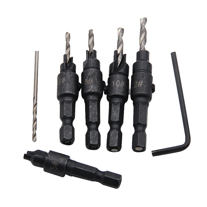 5pc Hexagon screw carpenter's hole opener countersink drill taper drill drilling reaming hardware tool set image 6