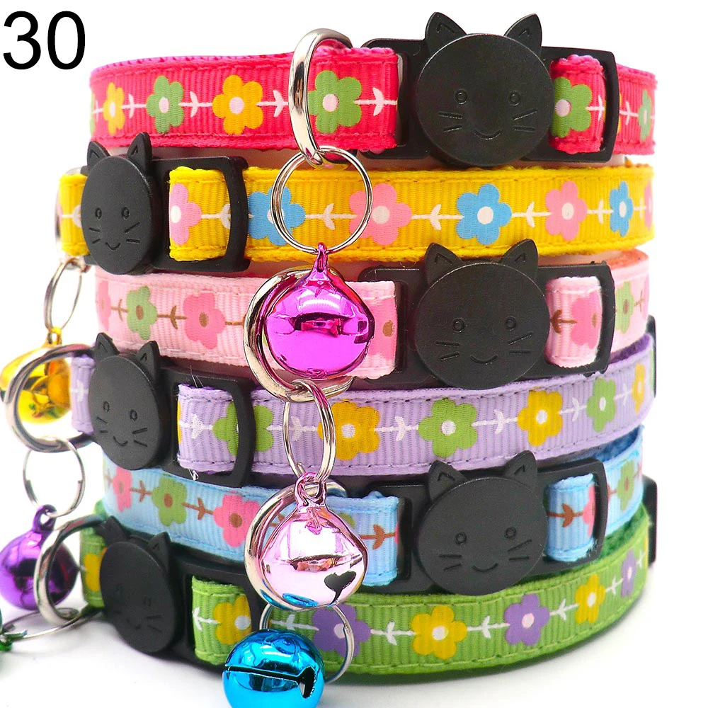 100Pcs Collar for Dogs Cat Necklace Cartoon Printed with Bell Dog Id Tag Accessories Training Choker Neck for Dog Cat Anti-lost 