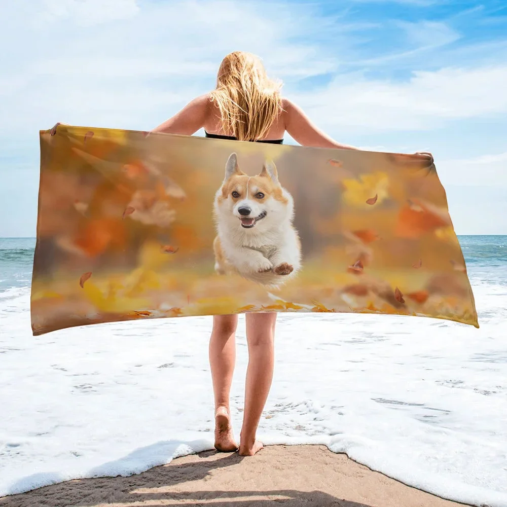 

Animal Cartoon Cute Dog Corgi Beach Towel Soft Absorbation Swimming Bath Bathroom Accessories Kids Adults Gift