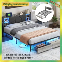 Мягкая кровать Comanlai 140x200 см/160x200 см со светодиодной подсветкой и 2 ящиками, двуспальная кровать с USB-портом для зарядки и металлическим каркасом кровати