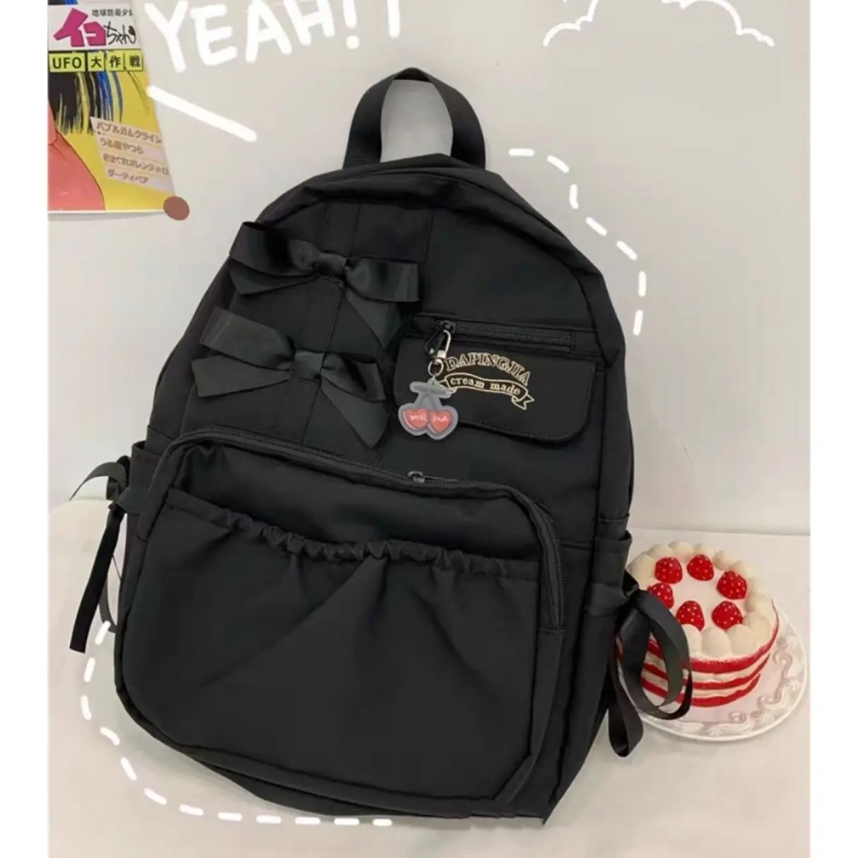 Miyagawa Japanese Ins Cute Girl Bow Backpack for Middle School Students High School Students High-capacity Backpacks 3