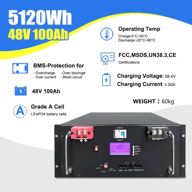 Deep cycle lithium ion batteries 48v rack mounted 100Ah lifepo4 battery  with built-in bms for home solar storage system - AliExpress