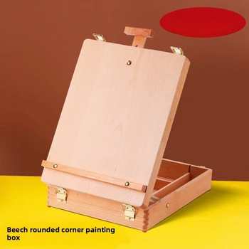 Scatola per pittura a olio di faggio per studenti d'arte Scatola per pittura ad angolo rotonda portatile Set di cavalletti per tavolo da disegno per schizzi in legno