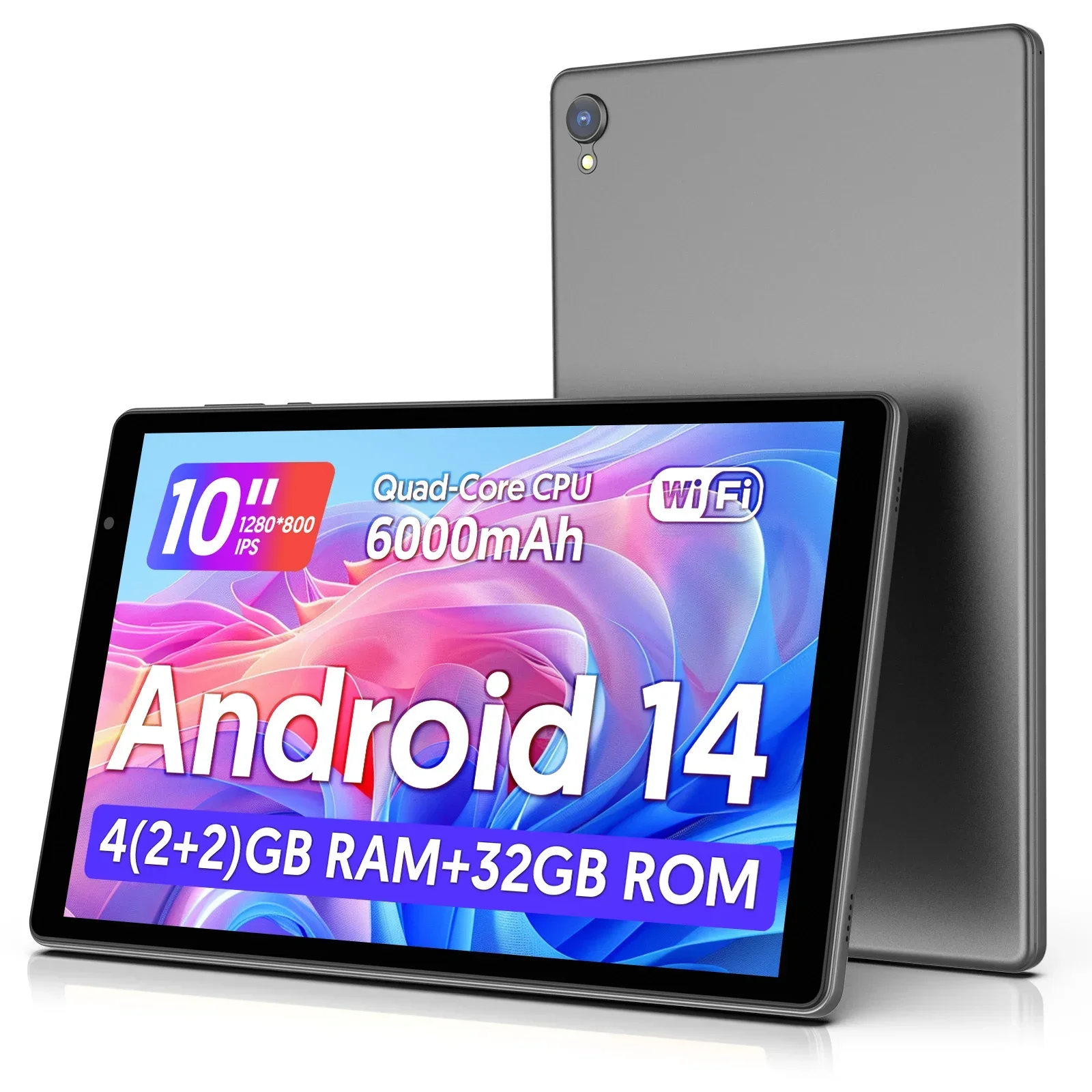 Latest Android 14 Tablet, 10-inch Tablet, Quad-core Processor, 5G WiFi, 4GB ROM + 32GB RAM, 1280*800 Resolution, 6000mAh Battery 1