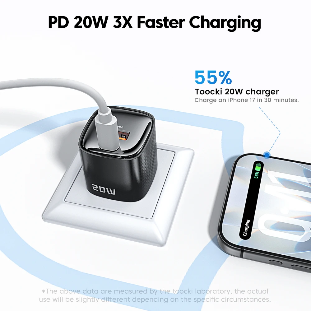 투키 20W GaN USB 충전기 휴대폰용 PD 3.0 고속 충전 타입 C 충전기 아이폰 17 16 15 14 프로 맥스 삼성 S25 미니 충전기