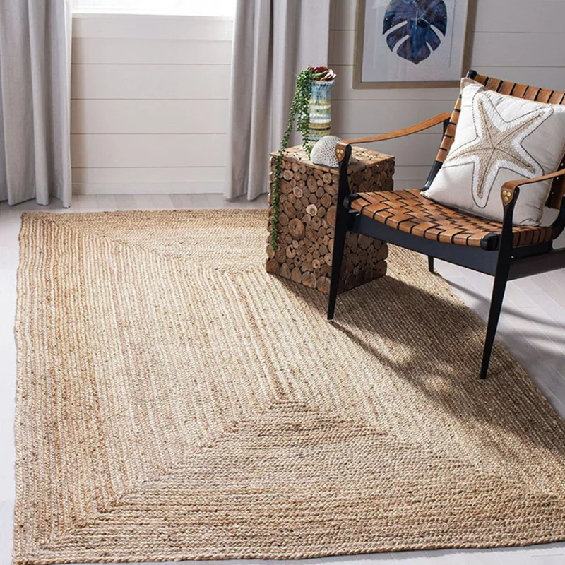 Tapis de salon en Jute naturel, tapis traditionnel tricoté à la main pour chambre à coucher, décoration minimaliste de la maison, doux, résistant à l'usure, Durable