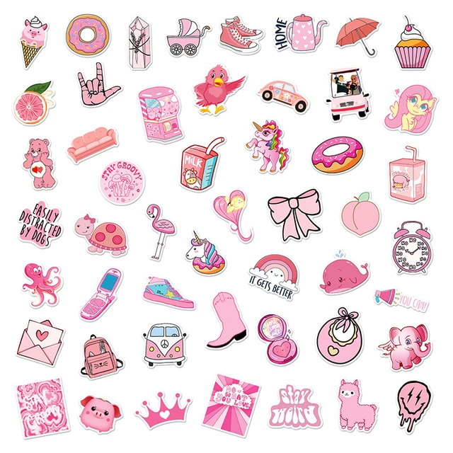 Pink Stickers 50PCS Aesthetic Pink Stickers for Water Bottles