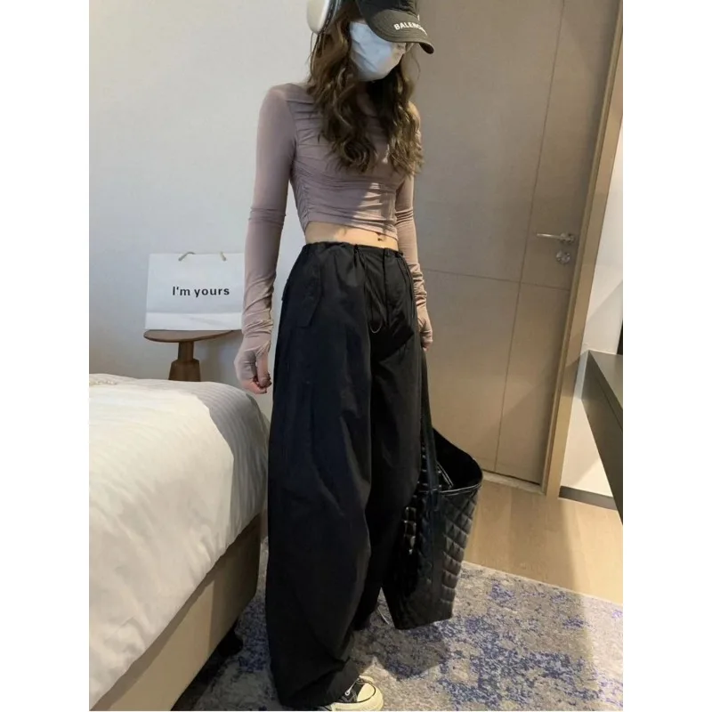 Deeptown Black Cargo Pants Women Korean Fashion Baggy Joggers Pants 2024 Casual Loose Streetwear Sports Trousers Quick Dry Basic