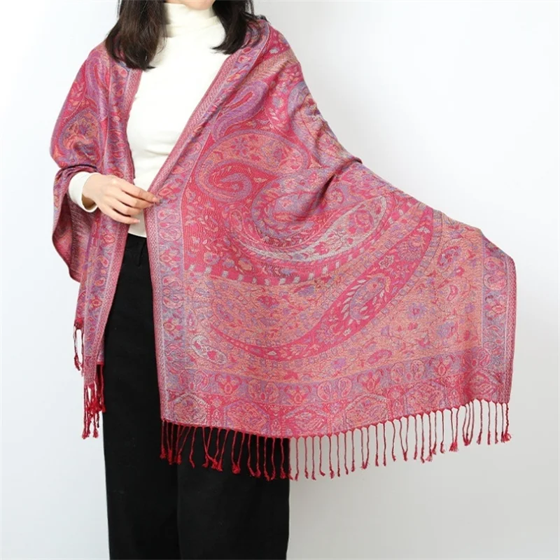 Luxury Paisley Pashmina Women Silky Jacquard Scarf Ethnic Style Fringed Scarves Soft Long Shawls and Wraps for Lady Bufandas 4