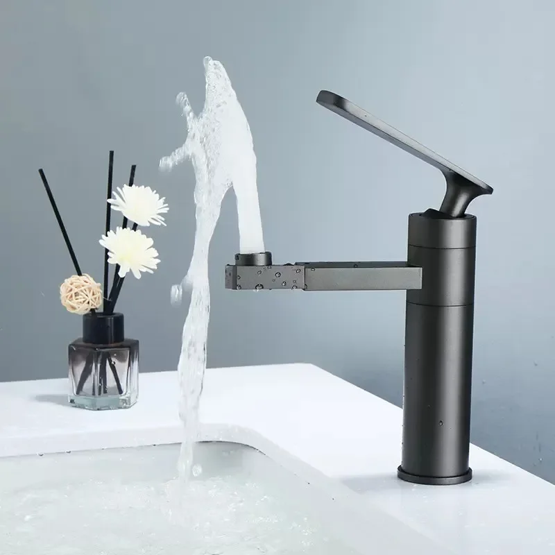 Description Picture 3 of itemBathroom Faucet Brushed Gold Bathroom Basin Cold And Hot Water Mixer Sink Tap Single Handle Deck Mounted GrayTap