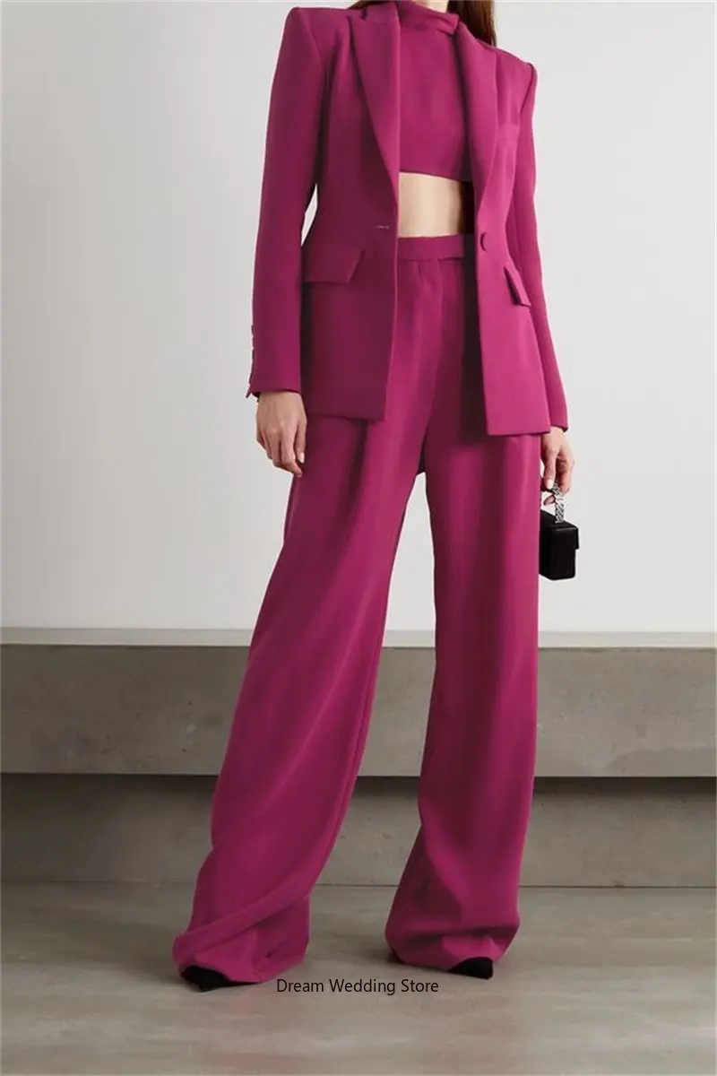 

Rose Red Elegant Women Suits Office Set 2 Piece Blazer+Pants One Button Fashion Formal Prom Evening Dress Custom Made