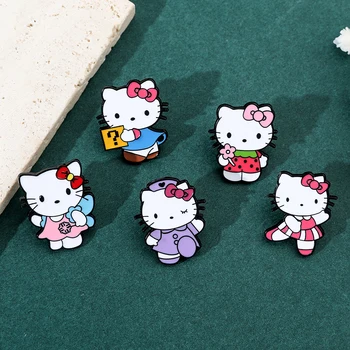 Anime Sanrio Kawaii Hello Kitty Brooch Creativity Metal Badge Cute Cartoon Badge Versatile Accessories Clothing Bag Decorate 3