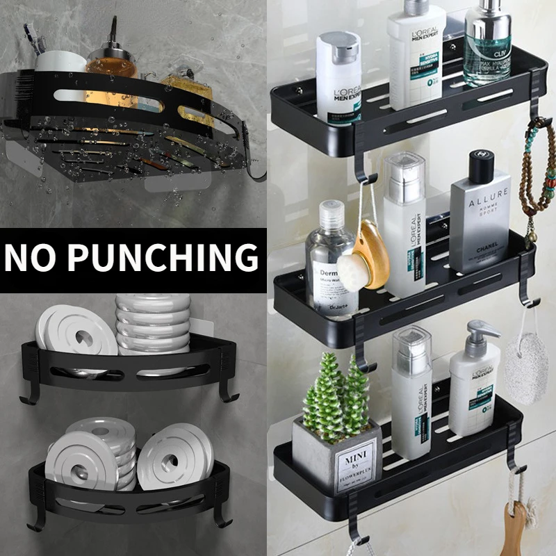 

Bathroom Shelves No-drill Wall Mount Corner Shelf Shower Storage Rack Holder for WC Shampoo Organizer Bathroom Accessories