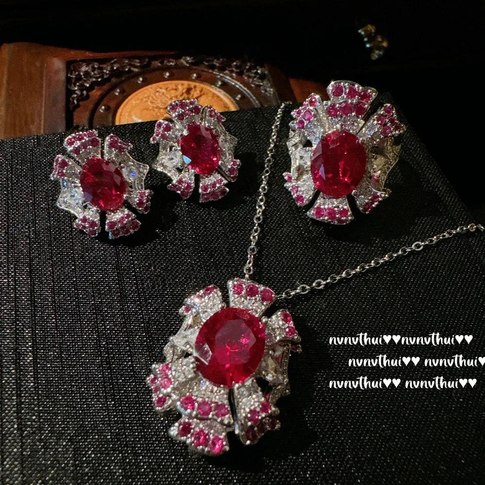 Women's Exquisite Shine Cubic Zirconia Wedding Jewelry Sets 925 Silver Color Ring Earring Necklace 2024 Korean Trendy Jewelry 1