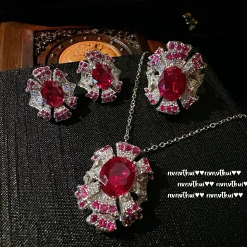 Women's Exquisite Shine Cubic Zirconia Wedding Jewelry Sets 925 Silver Color Ring Earring Necklace 2024 Korean Trendy Jewelry 1