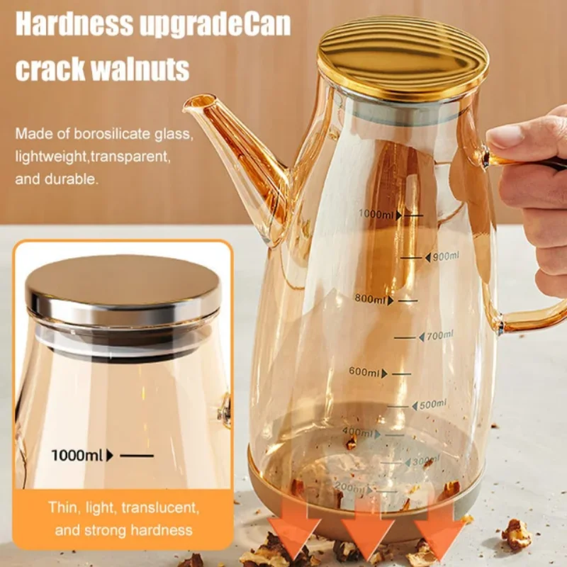 1000ML Olive Oil Dispenser Bottle with Rubber Base-Glass Oil & Vinegar Cruet with No-drip Pourers, Easy Refill and Cleaning