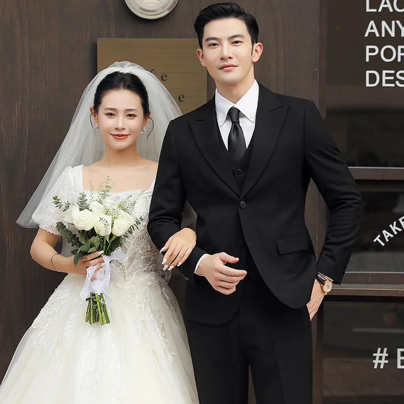Mens Suit Men Suits Korean Luxury Clothing Single Breasted Wedding Dress Suits For Men Big Size Blazer Jacket+Vest+Pants Sets mens suit