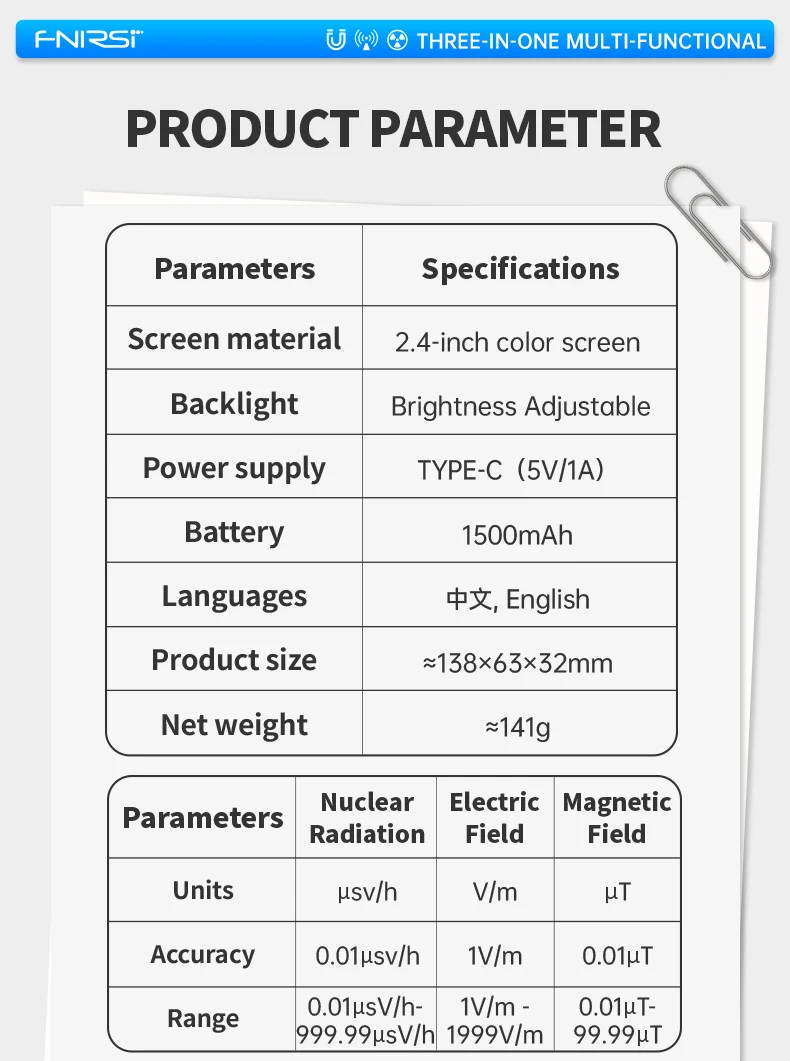 GC-03 3-IN-1 Electromagnetic Radiation Detector, Electric & Magnetic Field Stren