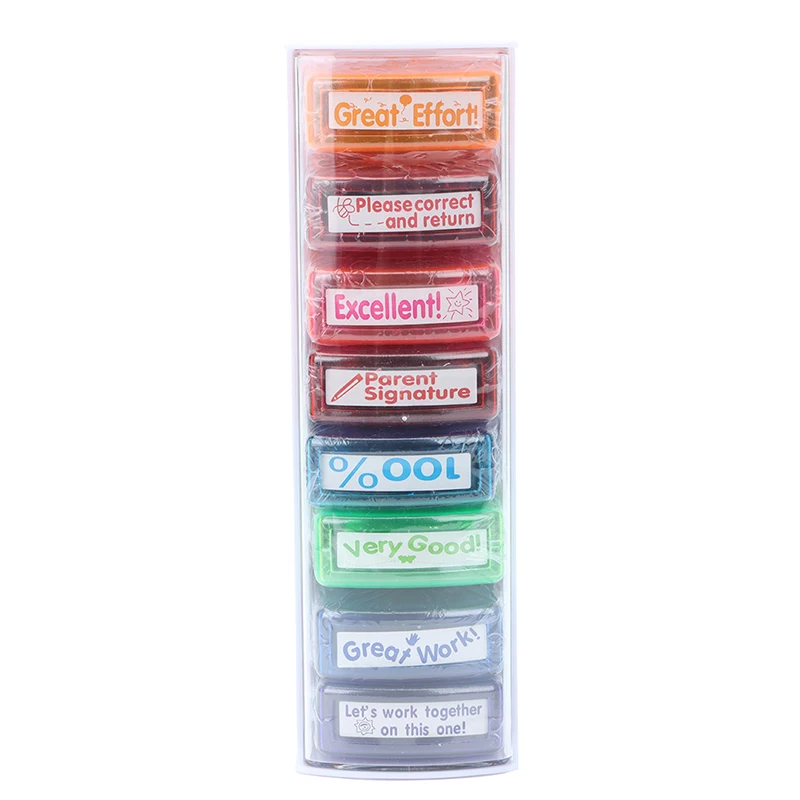 New 8pcs Colorful Teacher Seal Set Teacher Stamp School Grading Toy For Kids Christmas Gift Children Toys