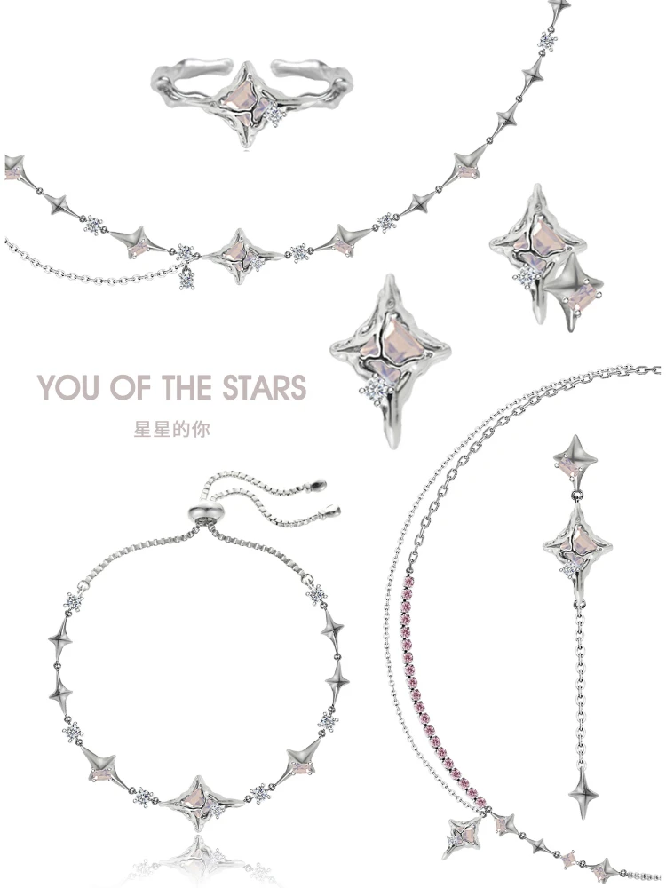 MASW Original Design Delicate Star Earrings Pretty Jewelry Senior Sense High Quality Copper Chain Glass Earrings For Women